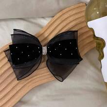 1pc Women's Black Mesh Rhinestone Bowknot Hair Clip,Elegant High-End Oversized Hair Accessory Suitable For Daily Wear,Holidays - Black - View 15