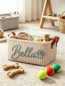 Personalized Dog Toy Basket - Corduroy Pet Storage Basket With Name, Gift For New Dog Owners, Dog Toy Bin - Multicolor - View 10
