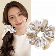1件裝女款柔軟甜美藍色花卉緞面邊大號髮圈，高端馬尾/髮髻固定環，適合休閒、海灘、旅行，優雅髮飾髮帶彈性橡皮筋 - 彩色 - 查看 2