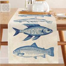 Fish Pattern Table Runner, Suitable For Holiday, Party, Birthday, Dinner, Kitchen And Dining Room Table Decoration, Can Be Used All Year Round, Home Textile Decoration - Multicolor - View 14