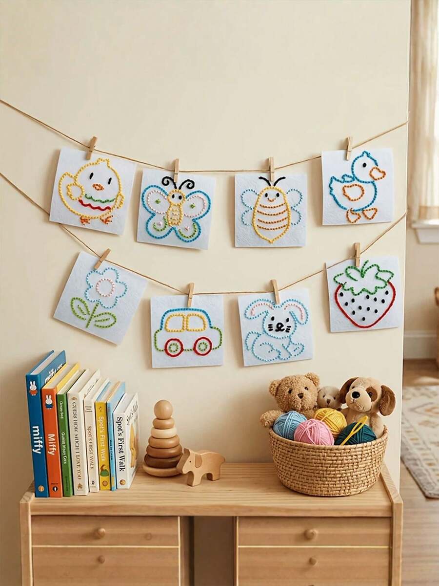 Beginner Sewing Kit, Entry-Level Kit - Multiple Style Combinations, Includes Plastic Needles, Thread, DIY Sewing Board, Sewing Kit, Felt Crafts, Felt Kit, Helps Develop Fine Motor Skills, Back To School Gift - Embroidery Materials - View 1