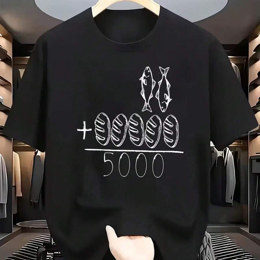 Fashionable Men's T-Shirt With Print - Black - View 1