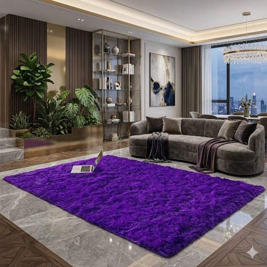 Luxury Shaggy Rug For Living Room Or Bedroom 2.00 X 1.40 - 紫色 - 查看 1