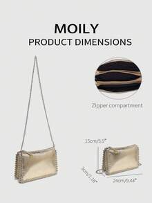 Fashionable Versatile Diagonal Crossbody Square Bag Clutch Purse - Gold - View 2