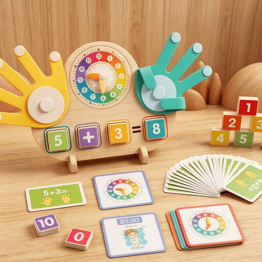 幼儿数学教具 - 蒙特梭利手指计数游戏玩具，儿童木制数学教育玩具