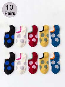 5 Pairs/10 Pairs Contrast Color Large Polka Dot Socks, Spring/Summer Versatile Fashion Silicone Anti-Slip Invisible Boat Socks - Multicolor - View 8
