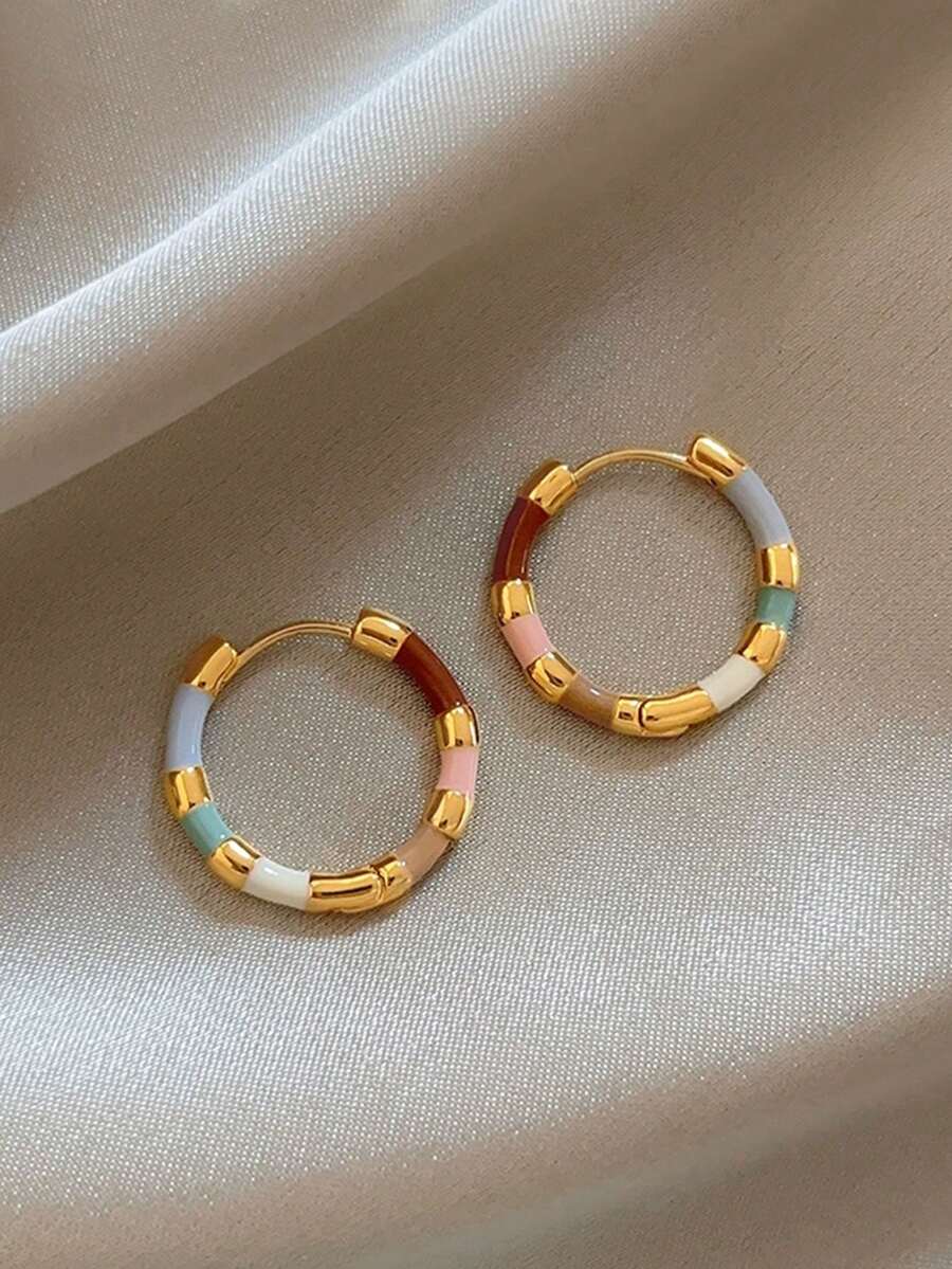 1 paire de boucles d'oreilles créoles géométriques style français à effet goutte d'huile, adaptées au port quotidien décontracté et aux soirées pour femmes