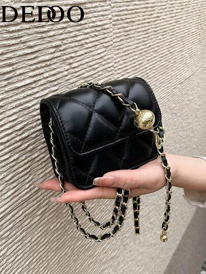 Dedoo Sac à bandoulière mini pour rouge à lèvres, style minimaliste et polyvalent, chaîne dorée avec perle, convient pour le printemps et l'été