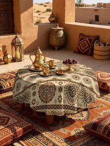 1/2pcs Tablecloth, Vintage Round Geometric Pattern Tablecloth Polyester Material Suitable For Kitchen Dining Room Coffee Table Dining Table Round Square Optional Suitable For Picnic Camping Country Farmhouse Decoration Tabletop Protection And Holiday Arrangement Multi-Scene Practical Decorative Fabric - Multicolor - View 10