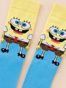SpongeBob SquarePants 1雙隨機款 SquarePants 卡通中筒襪，適合街頭風與休閒穿搭，可愛校服與日常穿著 - 彩色 - 查看 2