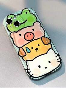 Antique White 3D Wavy Texture, Cartoon Frog, Pig, Dog, Cat Pattern, Suitable For 17Promax/16Promax/15Promax/17Pro/16/15/14/13/12/11 - Antique White - View 5