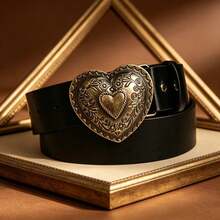 Women's Vintage Heart Buckle PU Leather Belt, Adjustable Western Waist Belt For Jeans & Dresses - Heart-shaped Belt - View 12