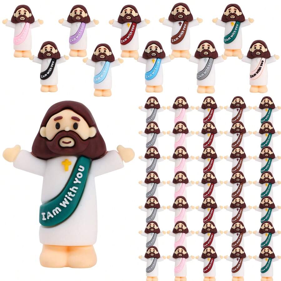 100 PCS Little Jesus Figures, Mini Jesus Figurines In Bulk, Multicolor Tiny Jesus Figures, Christian Gifts,Christmas Gifts,Halloween Gifts,Baptism - 50pcs - View 1