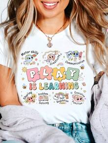 Stor t-shirt med trycket "Lek är lärande lärare", skolstarts-t-shirt, t-shirt för nya lärare - Standard 2 - Visa 1