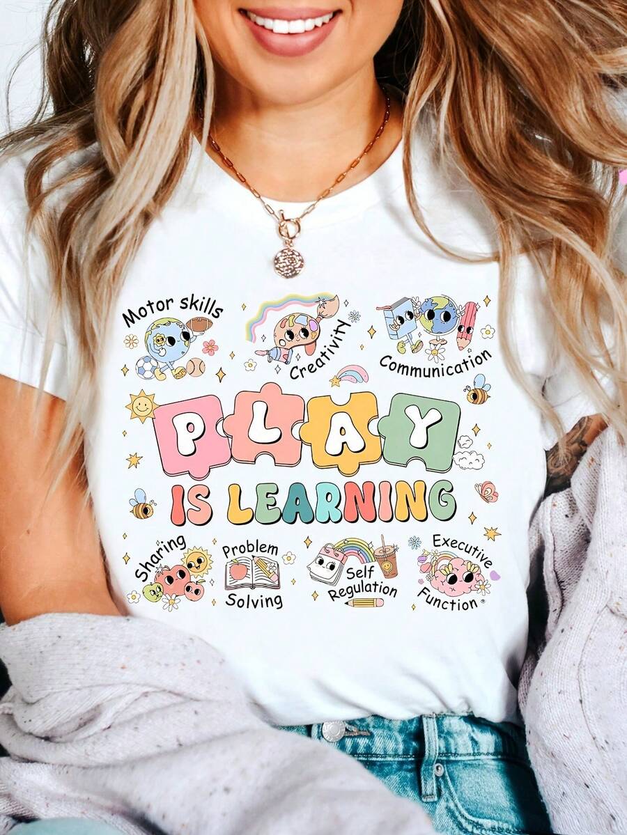 Stor t-shirt med trycket "Lek är lärande lärare", skolstarts-t-shirt, t-shirt för nya lärare - Standard 2 - Visa 1