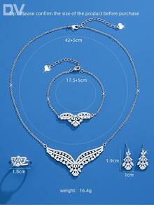 DV JEWELRY Set de 5 piezas de joyería enchapada en oro blanco con circonita cúbica, que incluye collar, pulsera, aretes y anillo abierto. Regalo de joyería elegante para mujeres, fiestas y aniversarios - Plateado - Ver 6