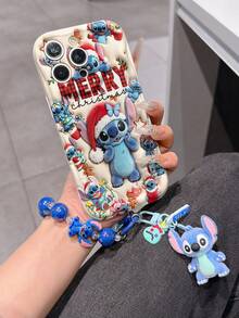Disney Has Authorized, Phone Case - Chain Set, The Stitch Lilo & Stitch 3D Phone Case Plus A Silicone 3D Stitch Bracelet With Metallic Ring Removable Bracelet, Stitch And Angel Pattern, Compatible With Iphone17/16/15/14/13/12/11/XS/XR/X Plus Pro Max, A Stylish Cartoon Phone Case, The Perfect Gift Choice, Phone Protection, Durable Phone Cover, Great Gift For Friends And Family. - trắng - Xem 1