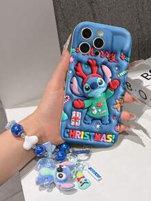 Disney Has Authorized, Phone Case - Chain Set, The Stitch Lilo & Stitch 3D Phone Case Plus A Silicone 3D Stitch Bracelet With Metallic Ring Removable Bracelet, Stitch And Angel Pattern, Compatible With Iphone17/16/15/14/13/12/11/XS/XR/X Plus Pro Max, A Stylish Cartoon Phone Case, The Perfect Gift Choice, Phone Protection, Durable Phone Cover, Great Gift For Friends And Family. - trắng - Xem 4