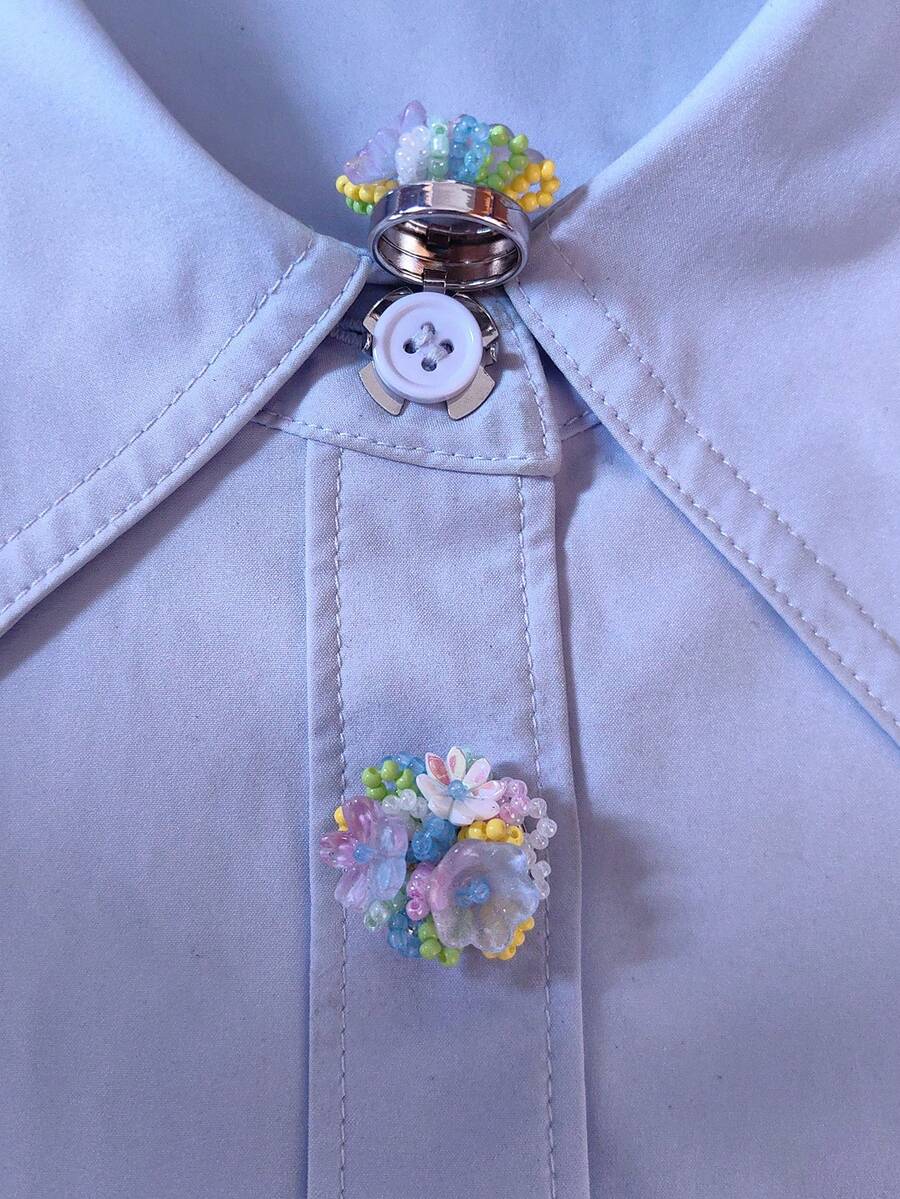 1個/2個優雅花卉鈕扣裝飾,襯衫鈕扣蓋夾式鈕扣裝飾,時尚水晶袖扣裝飾,適用於燕尾服和婚紗裝飾 - 彩色 - 查看 1