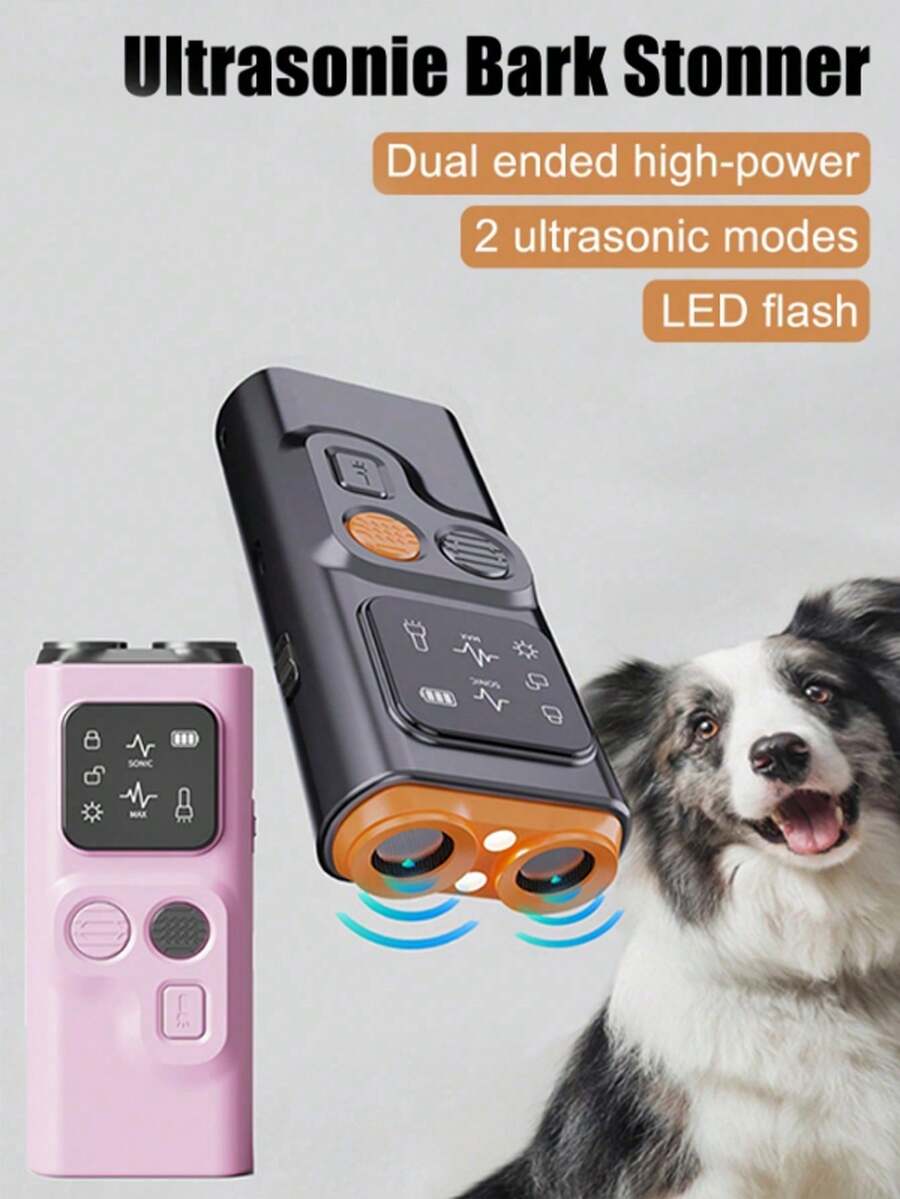 New Ultrasonic Dual-Head Dog Repeller, Portable Dog Trainer, Anti-Barking Device, With 2 Different Ultrasonic Modes, High-Power LED Flashing Light, Suitable For Various Dog Breeds, Effectively Stimulates Dog's Hearing To Make Them Feel Afraid