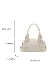 1pc Multi-Functional Rivet Handbag, Vintage Motorcycle Style Rivet Decor PU Leather Shoulder Bag, Punk Rock Underarm Bag, Suitable For Work, Commute, Date, Party And Music Festival - White - View 7