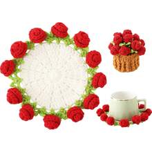 Bouquet de fleurs au crochet, sous-verres, fleurs en pot au crochet, mini rose tricotée à la main terminée, cadeau romantique pour filles et mamans pour anniversaire, anniversaire de mariage, Saint-Valentin, rouge - Multicolore - Voir 14