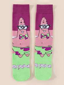 SpongeBob SquarePants 1 đôi tất cổ ngắn họa tiết hoạt hình SquarePants ngẫu nhiên, phong cách streetwear và thường ngày, dễ thương cho đồng phục học sinh và mặc hằng ngày - Nhiều màu - Xem 1