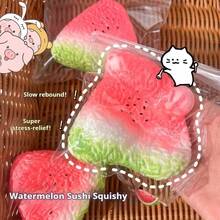 1pc Watermelon Sushi Squishy Toy, Soft Silicone Slow Rising Stress Relief Fidget Toy, Realistic Food Replica Squeeze Toy, Flexible Anti-Anxiety Sensory Toy, Cute Dessert Decompression Toy For Anxiety Relief - Multicolor - View 2