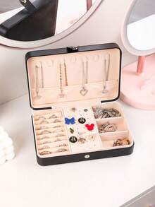 PU皮革首飾盒，便攜式旅行首飾收納盒，梳妝收納盒，多格首飾盒，禮品盒，展示盒，適用於戒指、項鍊、耳環、手錶、口紅及其他首飾，女孩的理想禮物 - 彩色 - 查看 2