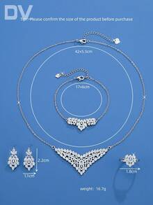 DV JEWELRY 5pcs Set Luxury Zirconia Plated White Gold Necklace, Bracelet, Earrings, Open Ring Jewelry Set, Elegant Jewelry Gift For Women, Party, Anniversary - Silver - View 6