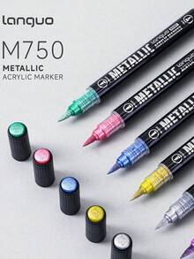 FS-4911/M750 雙頭金屬壓克力麥克筆,1mm細尖 + 0.5-5mm軟刷尖,智能出墨雙腔大容量設計,金屬珍珠光澤墨水高遮蓋力,適用於黑紙書寫、模型彩繪、石頭彩繪、手帳卡片、玻璃陶瓷等多材質DIY創意繪畫 - 彩色 - 查看 7