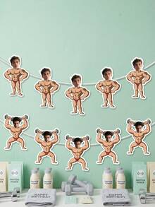 6/12/18pcs Custom Photo Muscle Man Banner,Muscle Man Cutout Bunting For Boys Gym Birthday,Workout Theme Photo Bunting For Bachelorette,Gym Buff Garland For Bachelor Party Decor - Multicolor - View 3