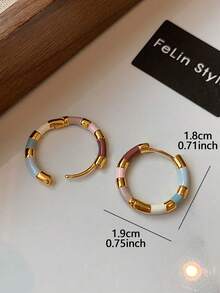 1 Pair Elegant Minimalist Exquisite Small Colorful Oil Drop Geometric Stud Earrings Suitable For Women's Daily Casual And Party Wear - Colorful - View 4