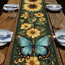 1pc/25pcs Sunflower And Butterfly Pattern Table Runner, Fresh Natural Decor, Suitable For Holiday Packaging, Daily Use, Party, Lunch, Dinner, Home Decor, Party Events, Restaurant, Living Room, Outdoor Wedding, Camping, Picnic, Indoor/Outdoor Use - Multicolor - View 7