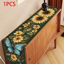 1pc/25pcs Sunflower And Butterfly Pattern Table Runner, Fresh Natural Decor, Suitable For Holiday Packaging, Daily Use, Party, Lunch, Dinner, Home Decor, Party Events, Restaurant, Living Room, Outdoor Wedding, Camping, Picnic, Indoor/Outdoor Use - Multicolor - View 10
