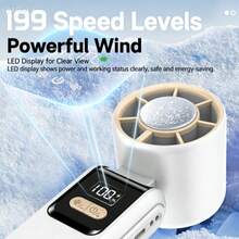 Ventilador portátil de mano con enfriamiento de hielo turbo, ventilador de viento de hielo recargable 2*1800mAh, 100 niveles de velocidad, cable Tipo-C incorporado, pantalla LED, plegable 135°, multiuso para escritorio, cuello, viajes, carga de teléfono de emergencia - Soporte de Mano - Ver 7