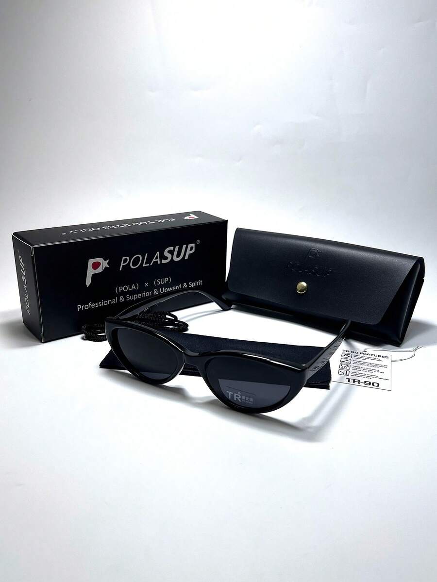 POLASUP New Cross-Border Retro TR90 Plug-In Temple Cat Eye Frame European & American Fashion Cool Vintage Cat Eye Small Frame Polarized Sunglasses For Women, Fashion Accessory Glasses With Free PU Glasses Case - Multicolor - View 1