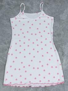 1 Stück Digital bedrucktes geripptes Strick-Camisole Nachthemd, weich & angenehm im Griff, kontrastfarbiger Wellensaum, für Zuhause & Streetwear, Strand, Meeresufer, Bademode-Kombination, Urlaub, Lässig, Outdoor-Sport, unverzichtbar für verschiedene Anlässe - Weiss - Übersicht 6