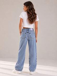 Calça Jeans Pantalona Juvenil Feminina Cintura Alta – Fashion - Azul bebê - Visão 5