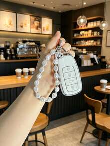 Gantungan Kunci Mutiara Imitasi Asimetris + Casing Pelindung, Cocok untuk Chery Tiggo 8 Pro, Omoda, Arrizo 8/7 Plus, Gantungan Kunci Peng Peng E+, Pelindung Kunci Tiger 9. Aksesoris Gantungan Kunci. - A - View 2
