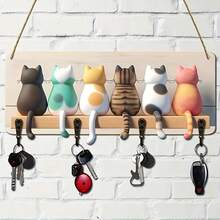 1pc 2D Cat Butt Shaped Wooden Key Hook Wall Mounted, Cute Cat Theme Key Holder, Entryway Front Door Living Room Decor Key Rack, Perfect Housewarming Gift For Cat Lovers - Multicolor - View 6