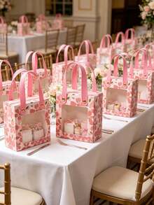 10 Elegant Pink Floral Gift Boxes With Gold Foil Accents - Transparent Window Design, Suitable For Jewelry, Souvenirs - Perfect For Weddings, Birthdays, Bridal Showers And Special Occasions, Gift Boxes - View 6