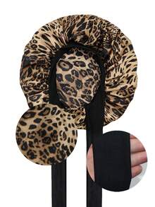 1pcCute & Bold Leopard Print Bow Satin Hair Bonnet, Made Of Smooth Satin Fabric, Retro & Style With Colorful Leopard Print & 3D Bow, Anti-Frizz & Breathable; Ideal For Sleep, SPA & Ramadan, Multi-Color Options Available. - Multicolor - View 6