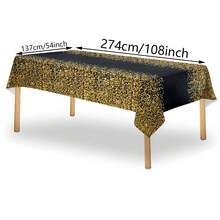 1/3pcs Black Gold Sequin Disposable Plastic Rectangular Tablecloth, Table Cover For Birthday, Wedding, Bride, Holiday, Cake, Dessert, Party Supplies, 137x274cm - Multicolor - View 6