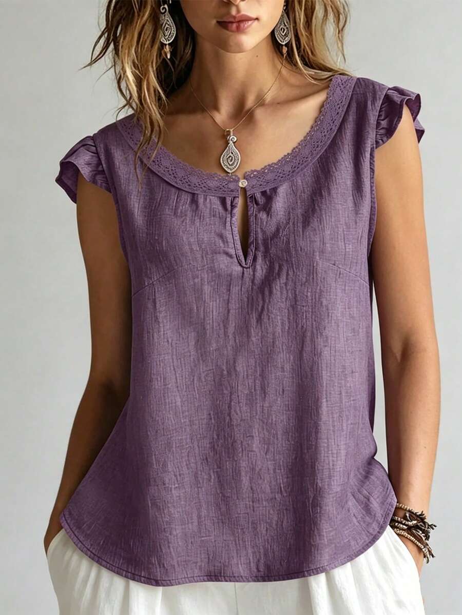 Áo kiểu tay ngắn thanh lịch, giản dị, thích hợp mặc mùa hè, dành cho nữ. - Màu Lilac Tím - Xem 1