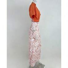 Spring Blouse And Wide-Leg Trousers Set, V-Neck With Print - Red - View 4