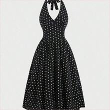 WNS  Elegante vestido de verano con lunares, sin espalda, con escote halter - Blanco y Negro - Ver 2