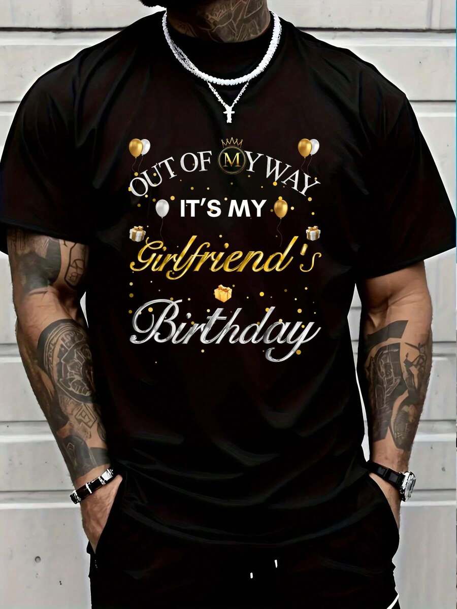 100% Cotton It's My Girlfriend's Birthday T-Shirt Women's Men Graphic Tee - Đen 2 - Xem 1