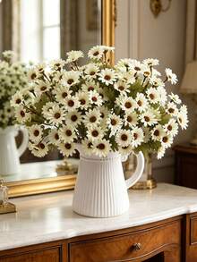 1pc Artificial Silk Daisy Ball Bouquet, Bridal Hand Bouquet, Valentine's Day Gift, Birthday Party Decoration, Wedding Flower Basket, Bridal Bouquet, Home Decor, Restaurant Bedroom Windowsill Vase Decoration, New Year Decoration - White - View 7