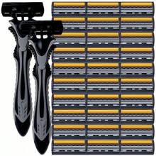 3-Layer Manual Razor Set, 1/2 Handle With 6/12/18/24/36blade , Stainless Steel Manual Shave Razors For Daily Face Care3-Layer Stainless Steel Razor Blades For Men - Replaceable For Smooth Shaves - Multicolor - View 2